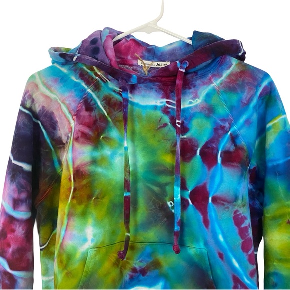 Reformation Geode Tie Dye Hoodie Sweatshirt Pullover Womens XS Pocket Turquoise - Picture 3 of 11